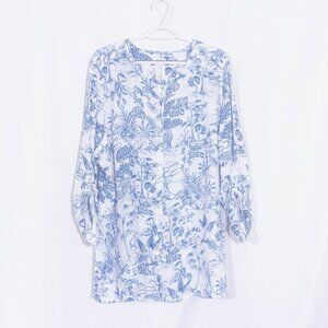 JOIE 100% Linen Tropical Print Tunic Blouse With Roll Tab Sleeves Size 3X